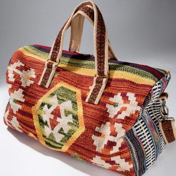 Rust Boho Chic Travel Bag - Navajo Inspired Design - Handmade Fully Fine Cotton - Picture 3 of 8